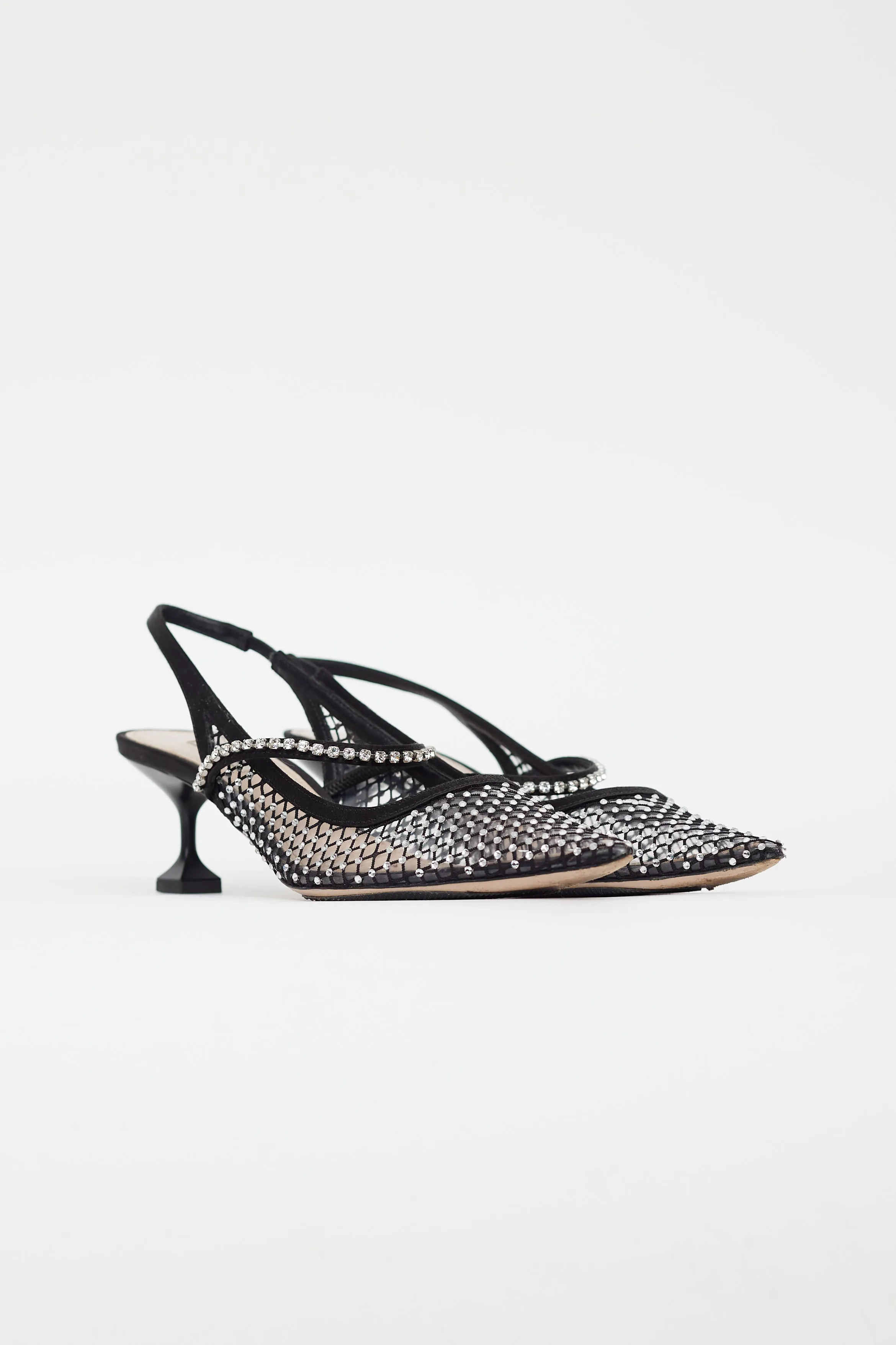 Black Mesh Crystal Slingback Heel