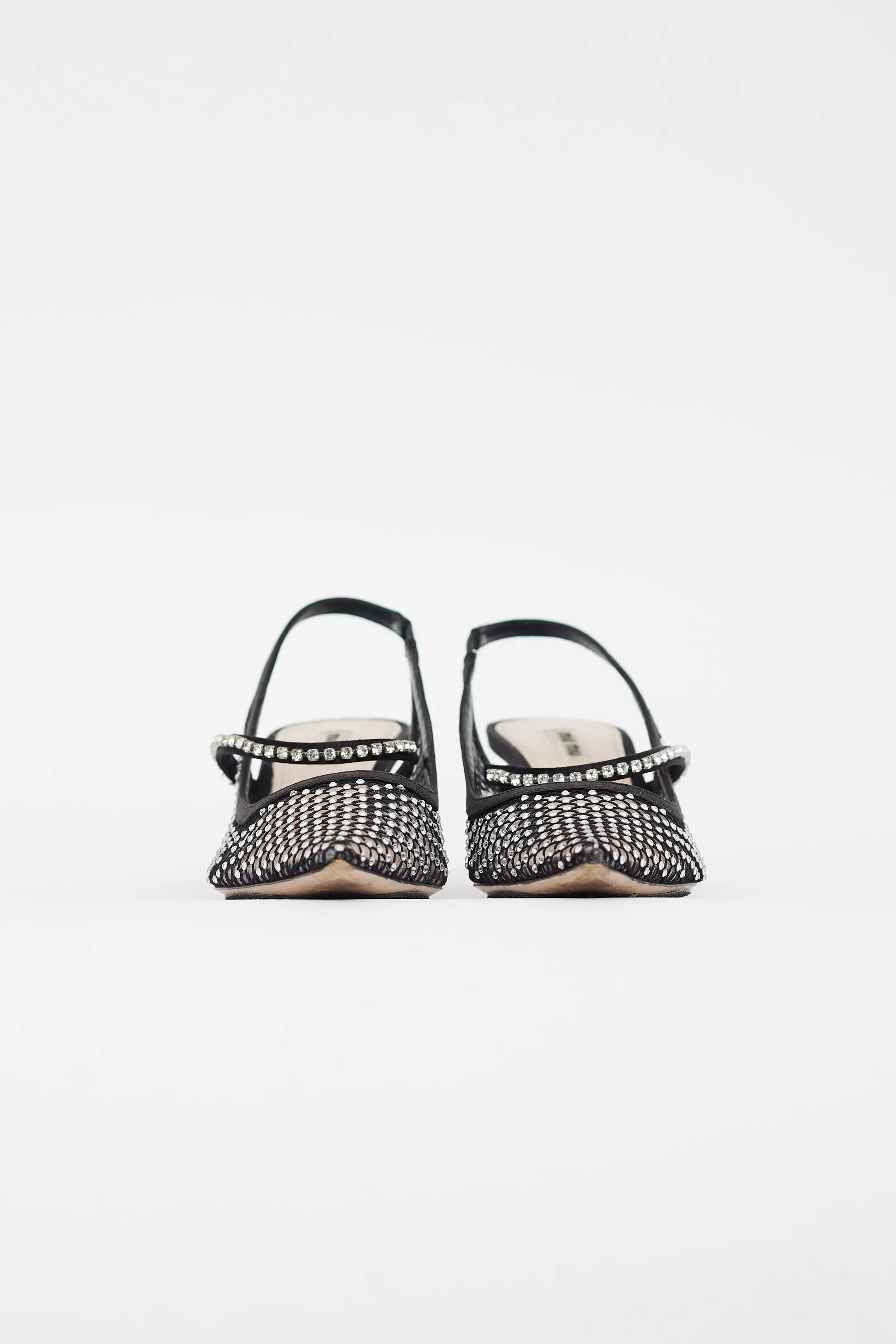 Black Mesh Crystal Slingback Heel