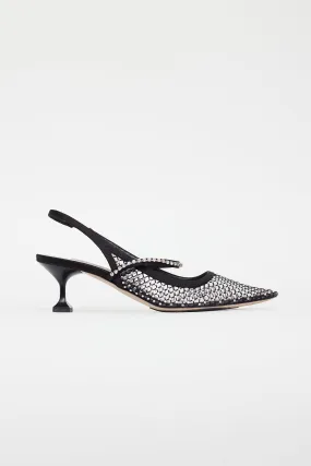 Black Mesh Crystal Slingback Heel