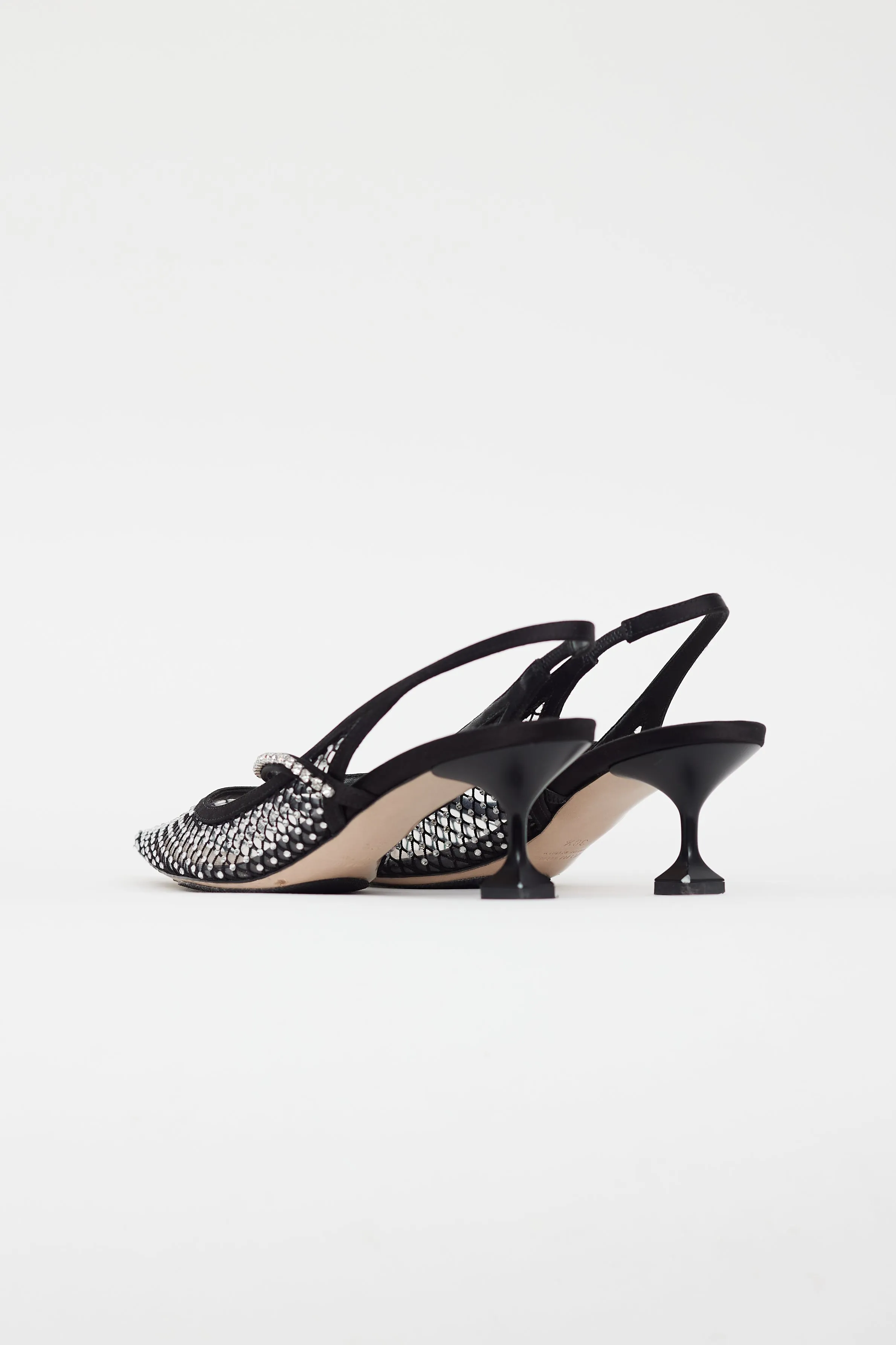 Black Mesh Crystal Slingback Heel