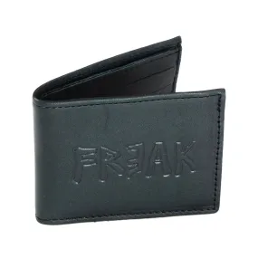 Black Oil Tanned Leather Slim Bi-Fold Wallet w/ Freak Text
