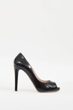 Black Patent Peep Toe Rockstud Pump