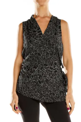 Black Patterned Sleeveless Wrap Top