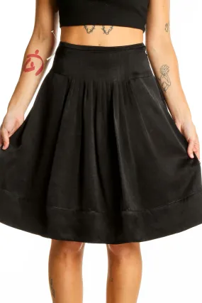 Black Pleated A-Line Midi Skirt