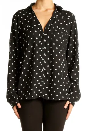 Black Polka Dot Button-Up Blouse
