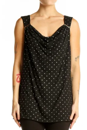 Black Polka Dot Sleeveless Cowl Neck Top