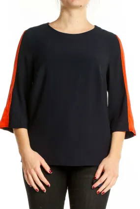 Black Polyester Blouse with Orange Accents