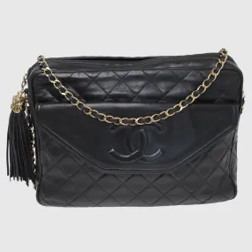 Black Quilted Vintage CC Tassel Camera Crossbody Bag