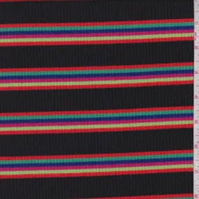 Black Rainbow Stripe Poor Boy Rib Knit Fabric