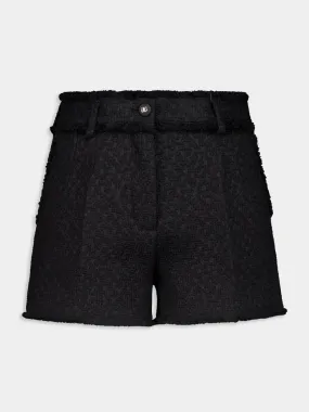 Black Raschel Tweed Shorts