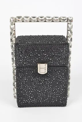 Black Rhinestone Handle Stoned Party Clutch
