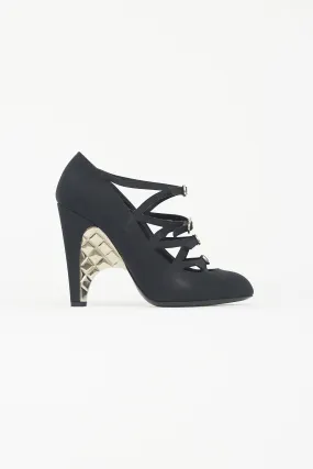 Black Satin Buckle Heel