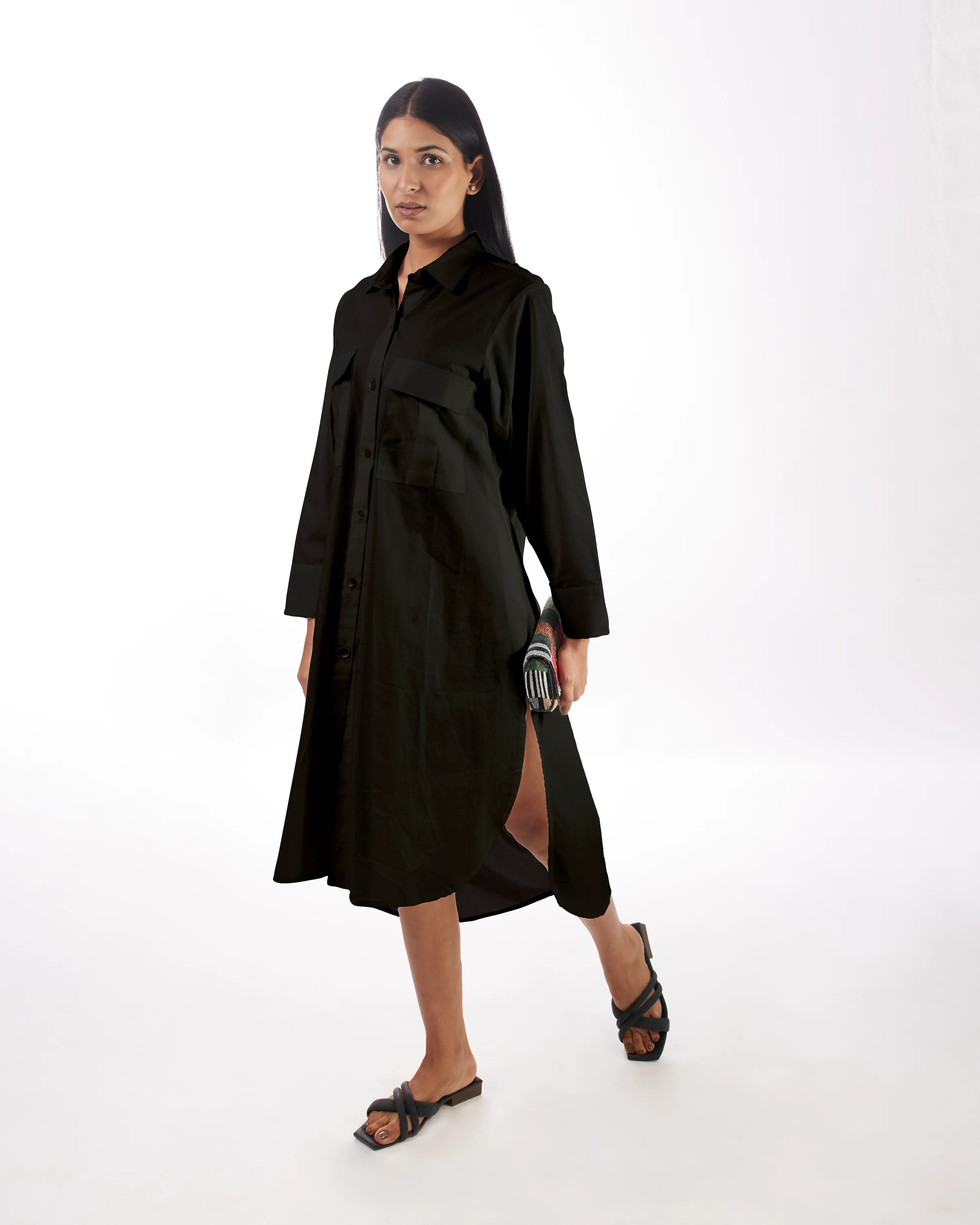 Black Shirt Dress High-Low