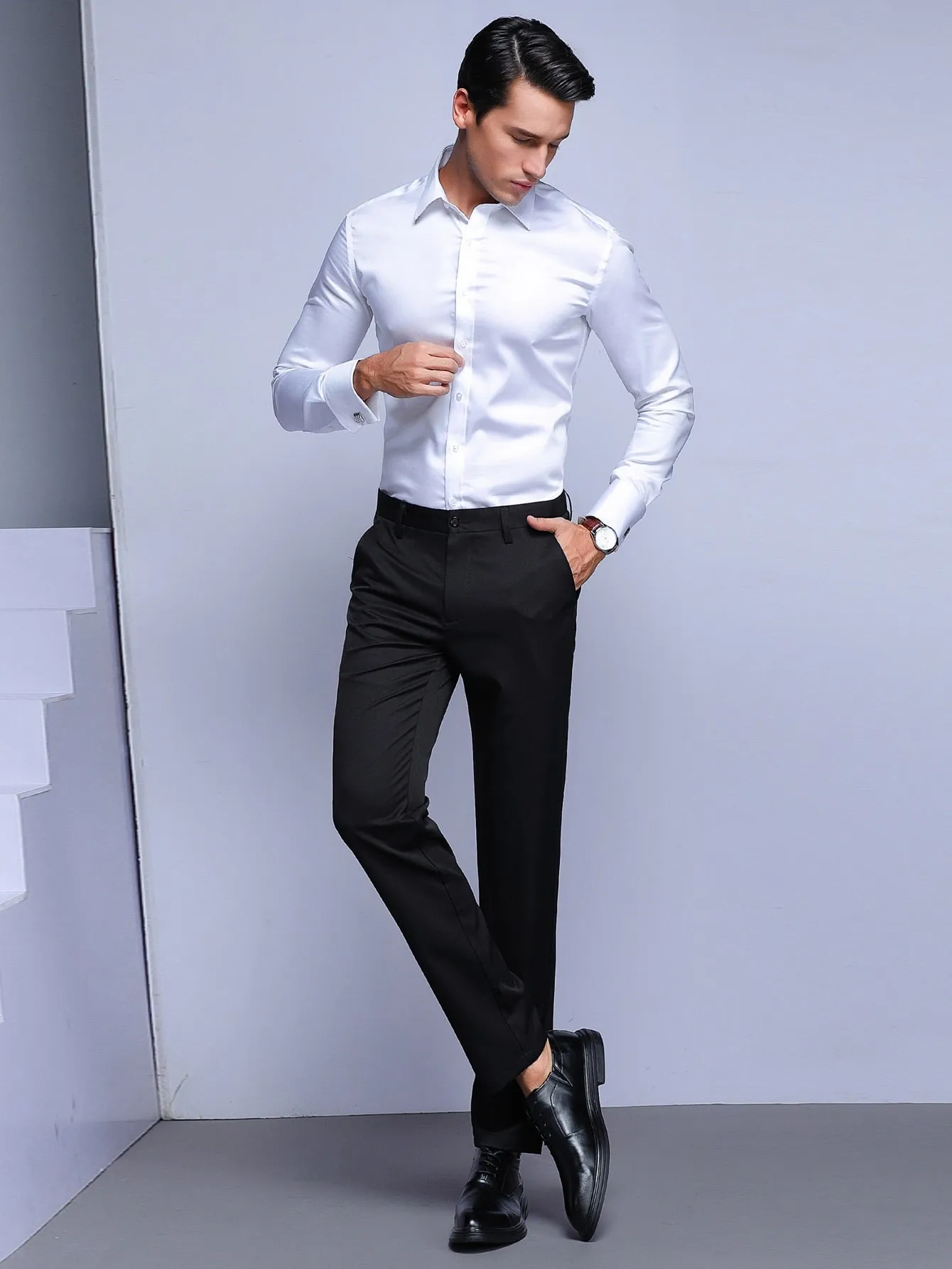 Black Slant Pocket Zipper Fly Tailored Trousers