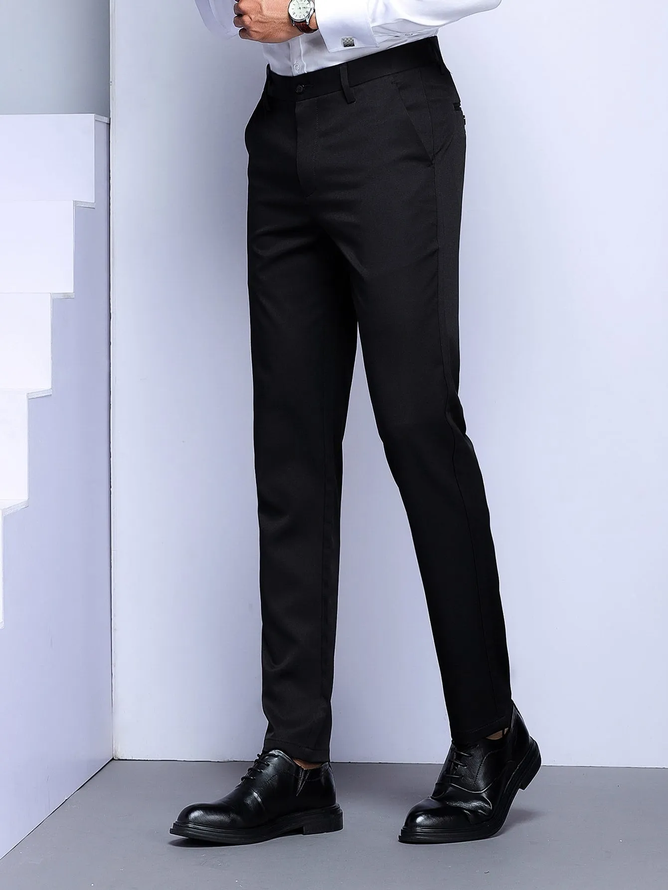 Black Slant Pocket Zipper Fly Tailored Trousers