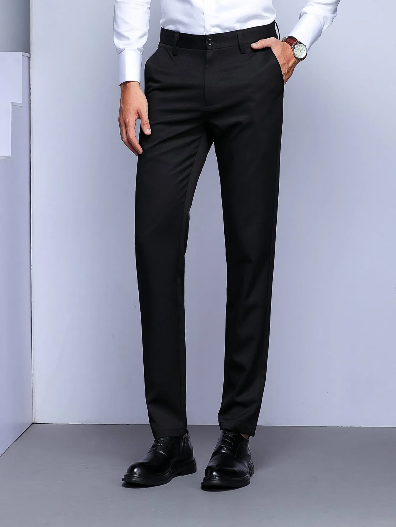 Black Slant Pocket Zipper Fly Tailored Trousers
