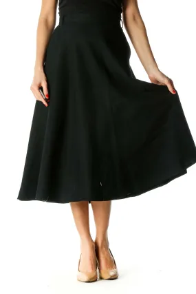 Black Solid Retro Flared Skirt