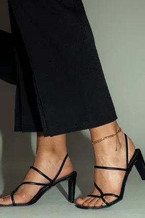BLACK STRAPPY PARTY SANDALS BLOCK HEELS