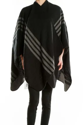 Black Striped Knit Poncho