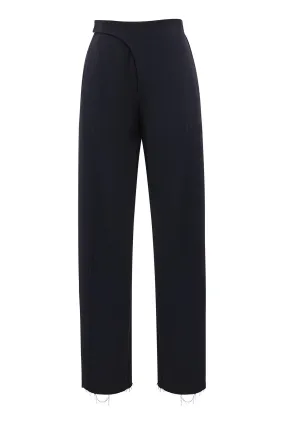 Black Tapered Twill Wool Pants
