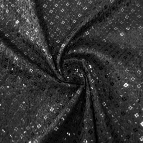 Black Thread Sequins Embroidery Russian Silk Fabric 19688