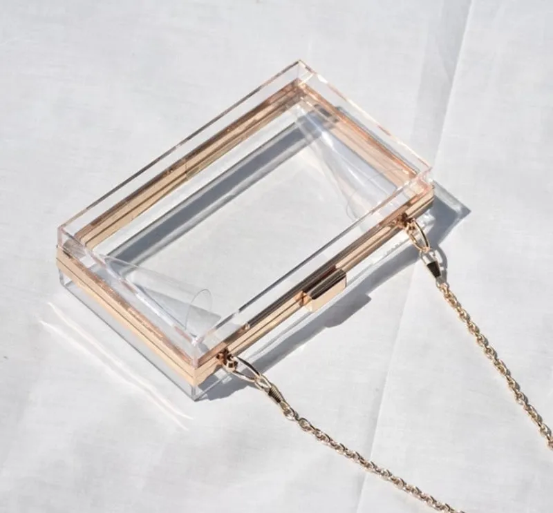 Black Transparent Pink Arylic Solid Color Square Evening Bags