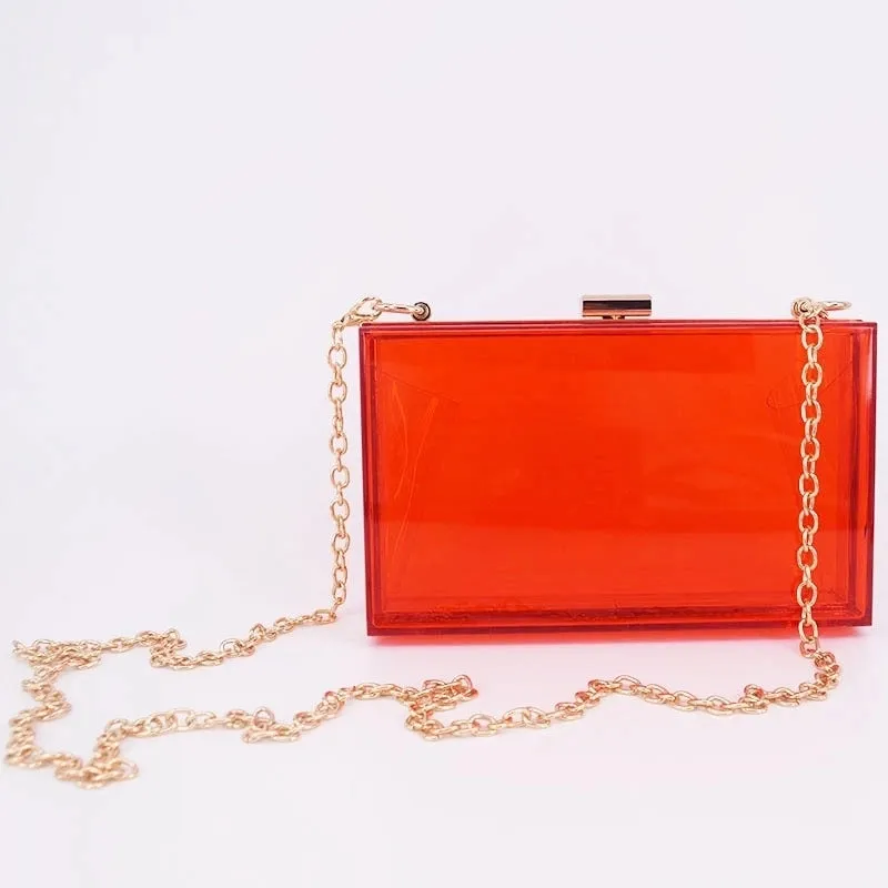 Black Transparent Pink Arylic Solid Color Square Evening Bags