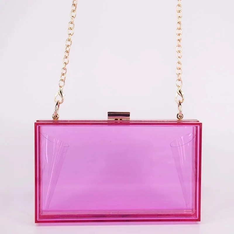 Black Transparent Pink Arylic Solid Color Square Evening Bags