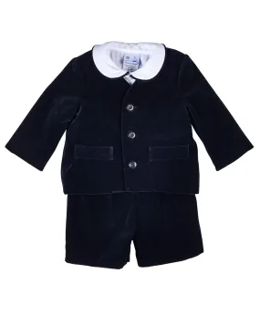 Black Velvet Jacket And Short With Woven Short Sleeve Shirt
