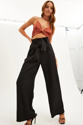 Black Wide Leg Pants High Rise Paperbag