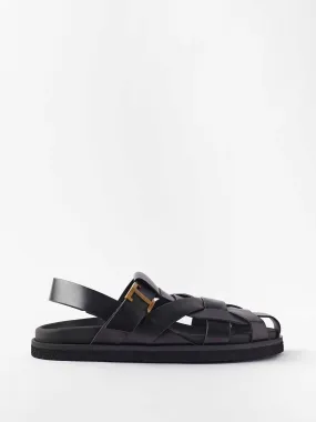 Black woven leather sandals