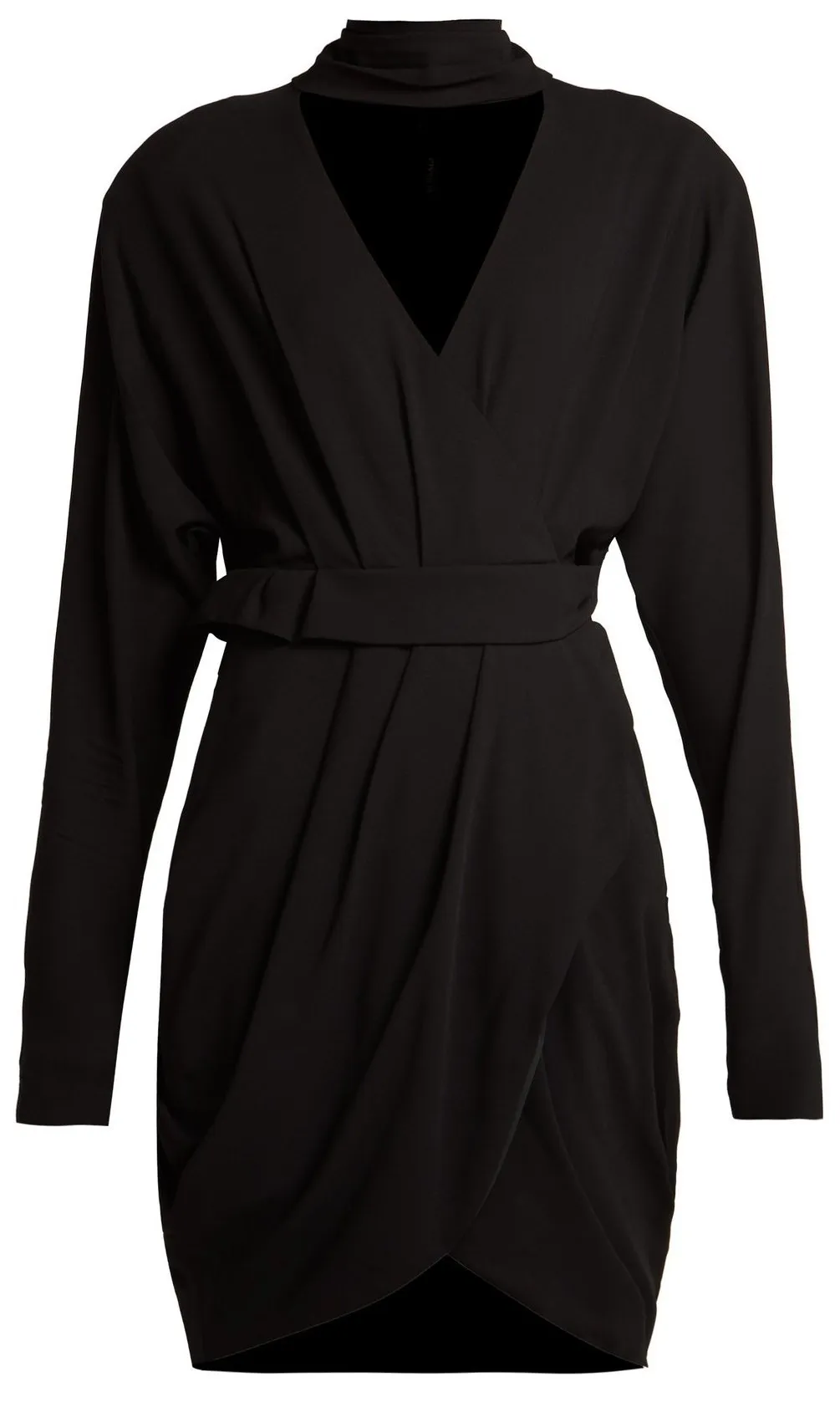 Black Wrap-Front Stretch-Crepe Mini Dress