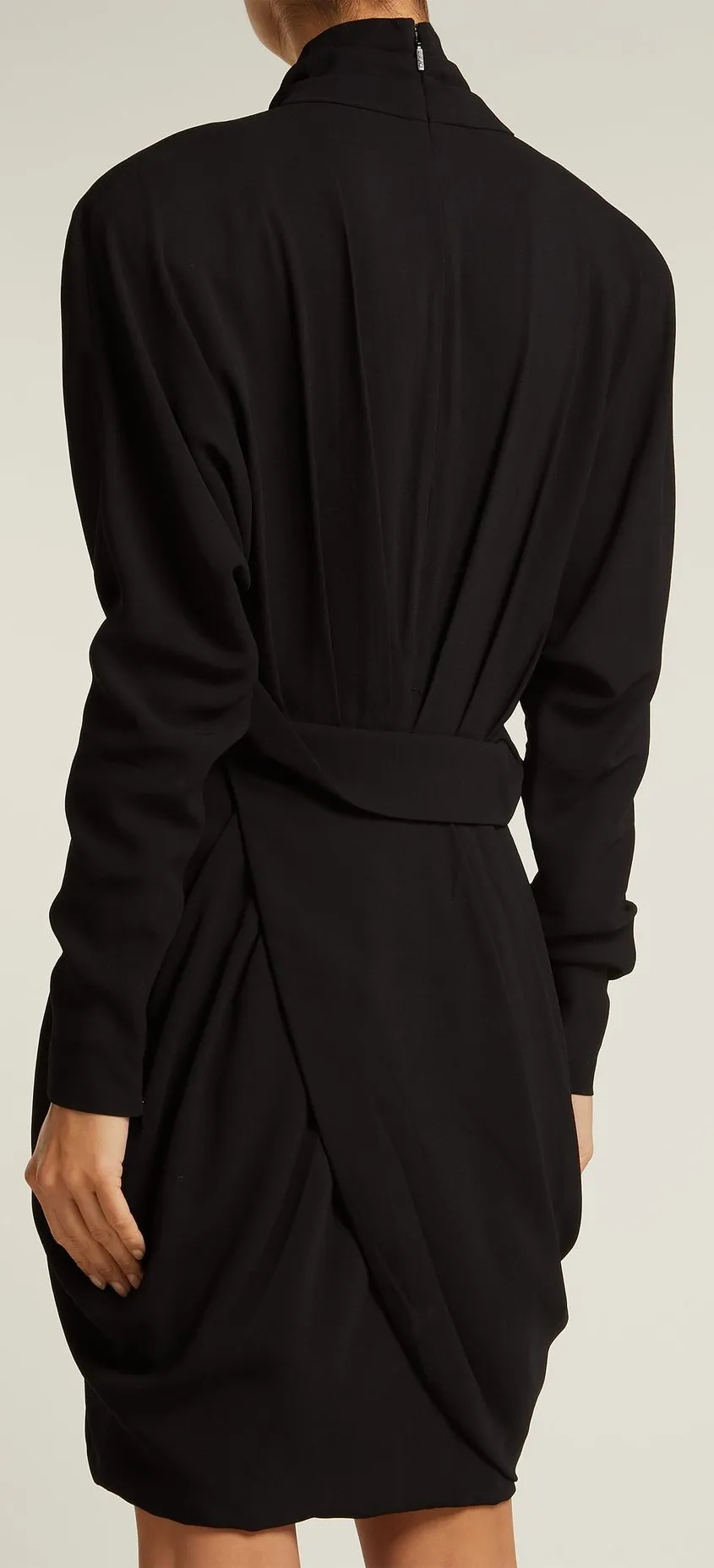 Black Wrap-Front Stretch-Crepe Mini Dress
