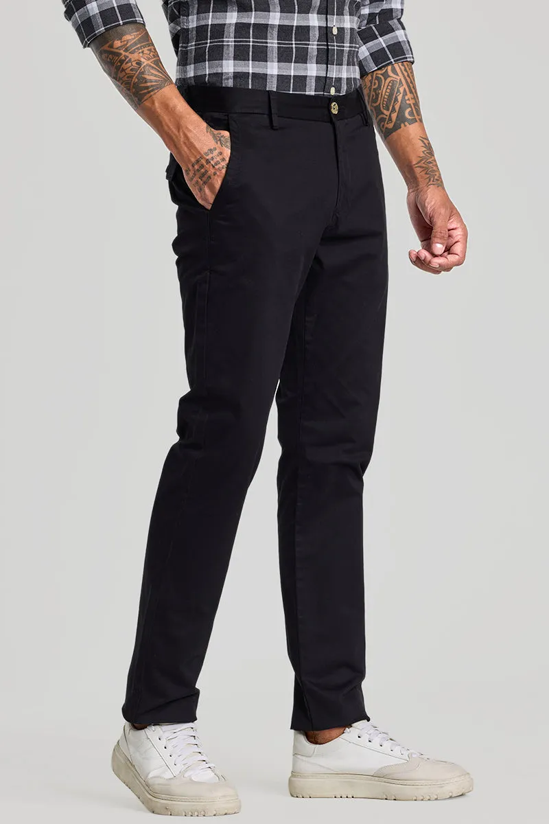 Black Zipper Pocket Slim Fit Chinos