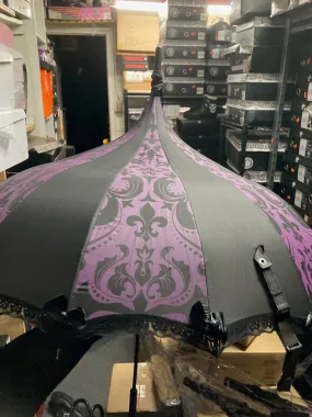 Black/Purple Fleur De Lis Damask Carousel Umbrella