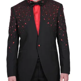 Black/Red Avanti Milano Mandarin Collar Bejeweled Dinner Jacket