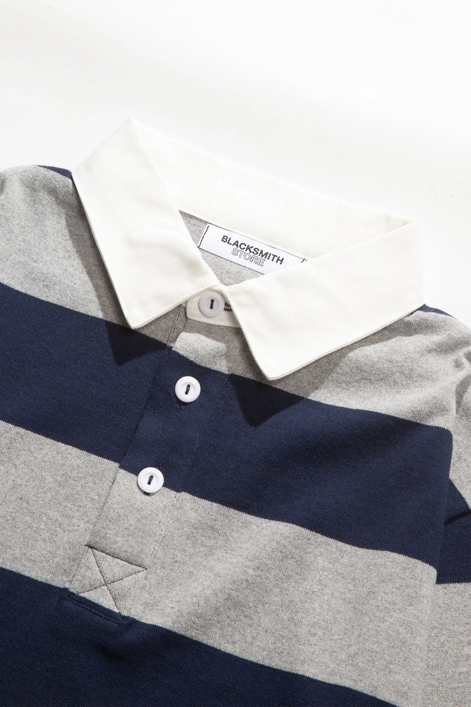 Blacksmith - Yarn Dye Striped Rugby - Grey/Navy