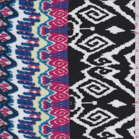 Black/White Multi Aztec Rayon Crepe Fabric