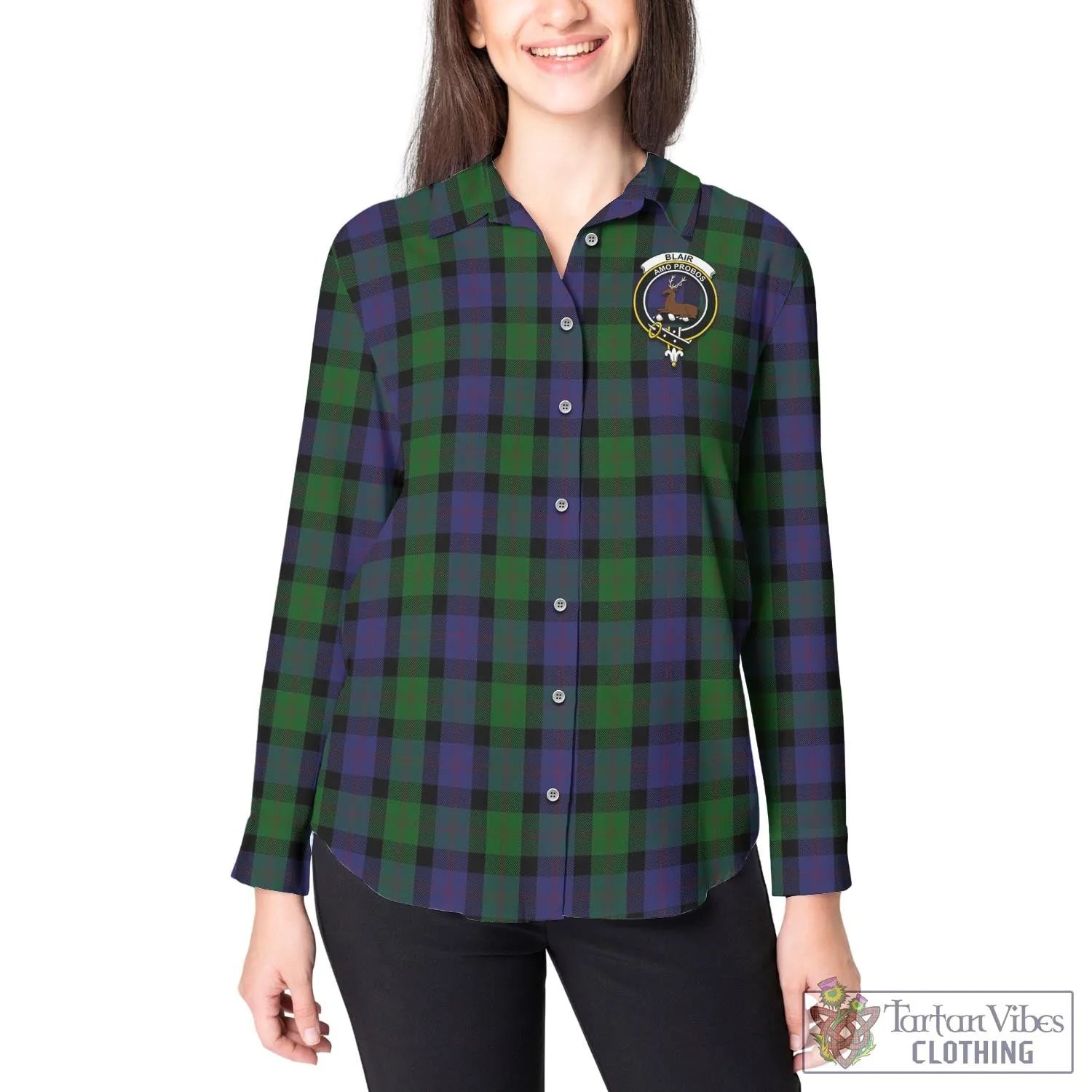 Blair Tartan Women's Casual Shirt with Family Crest
