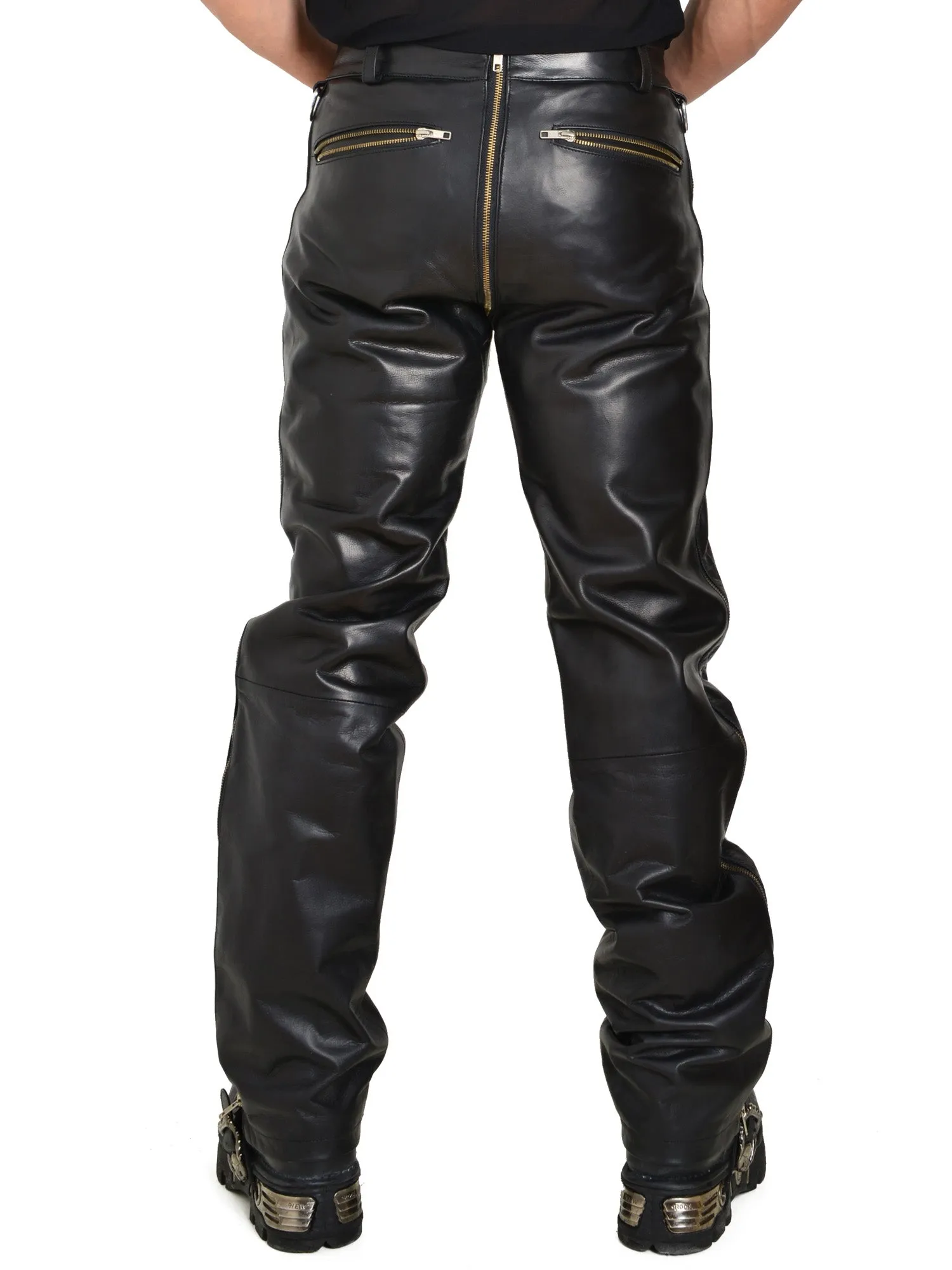 Blitz Leather Jeans with Two-Way Zip