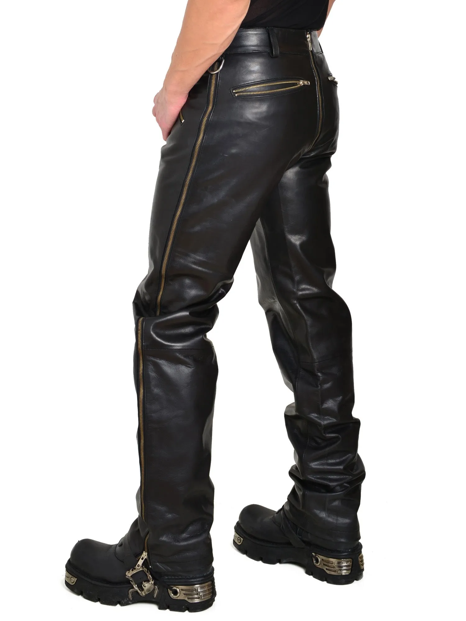 Blitz Leather Jeans with Two-Way Zip