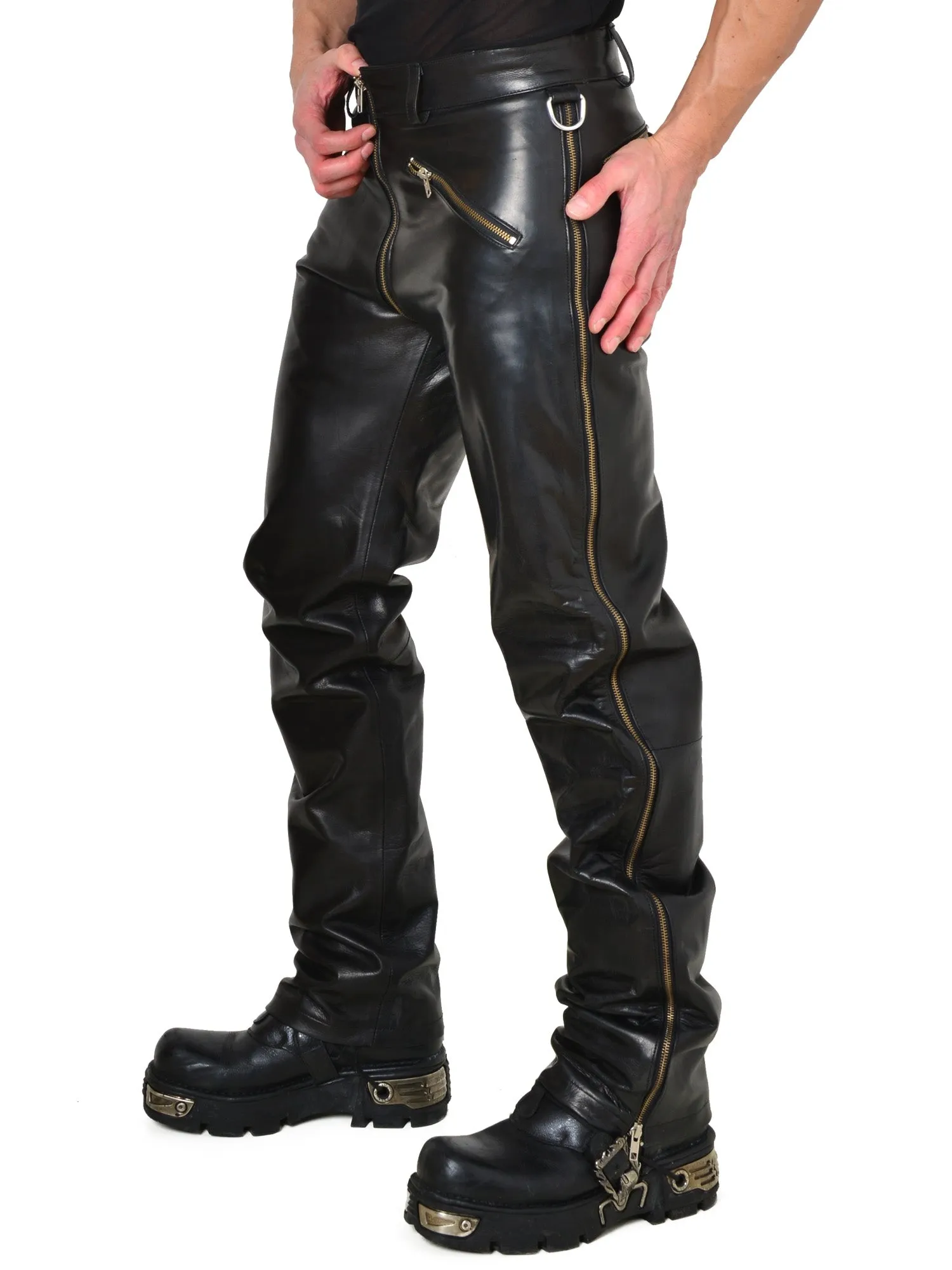 Blitz Leather Jeans with Two-Way Zip