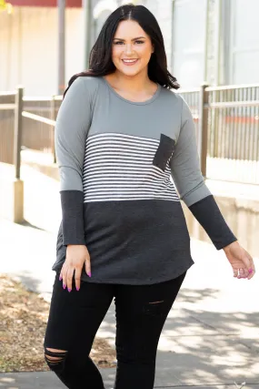 Blocked Off Top, Light Olive-Charcoal