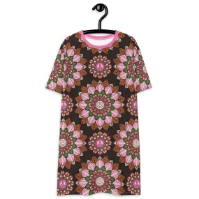 BLOOM WITH PEACE pink brown - T-shirt dress