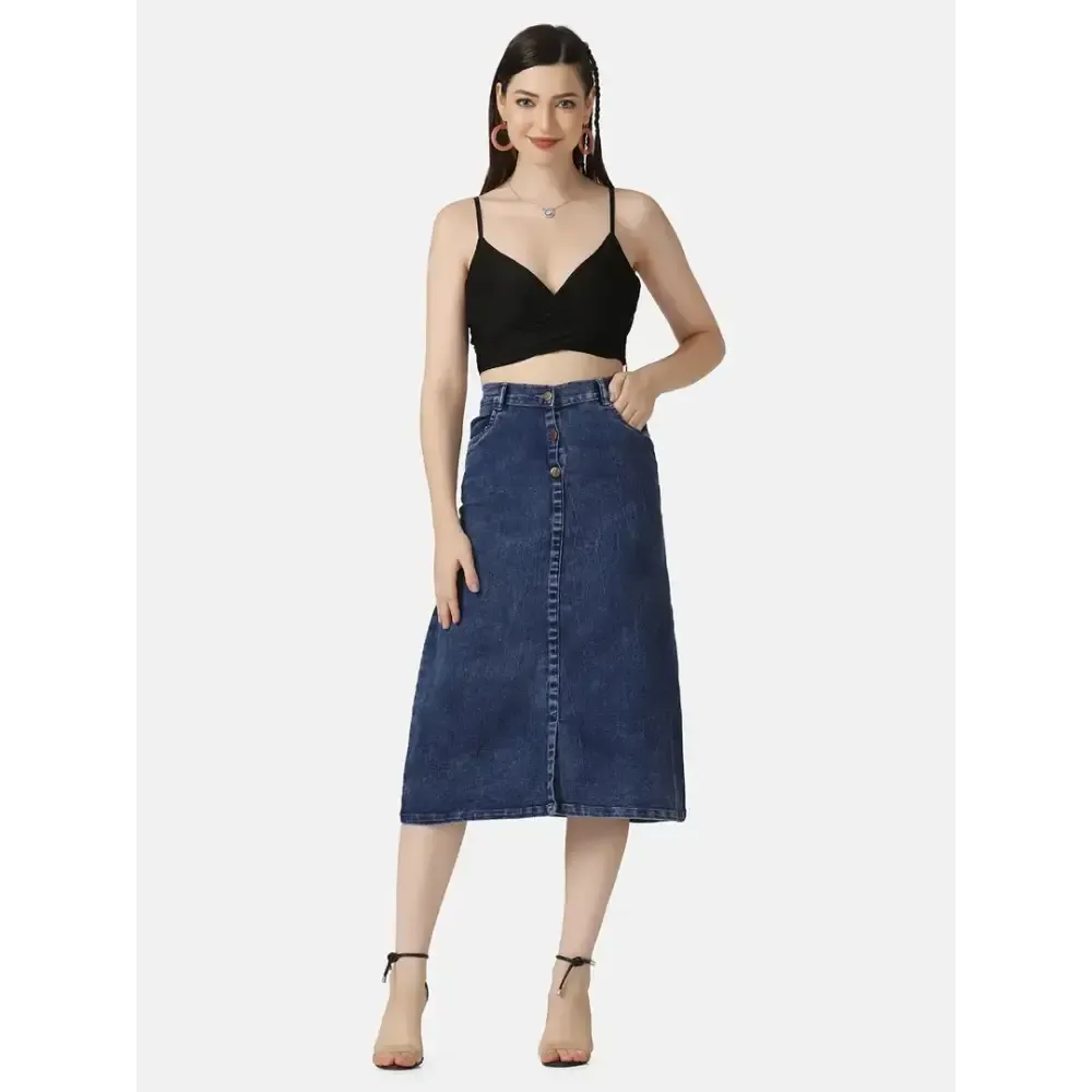 Blue A-Line Below Knee Women Denim Skirt