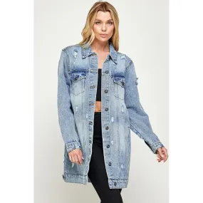 BLUE AGE Denim Third Quarter Washed Distressed Jacket