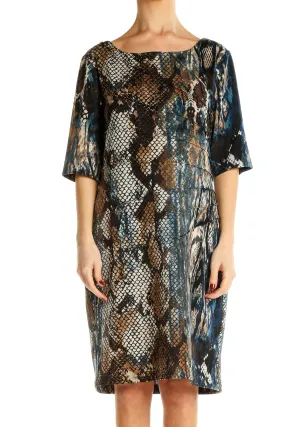 Blue & Brown Snake Print Shift Dress