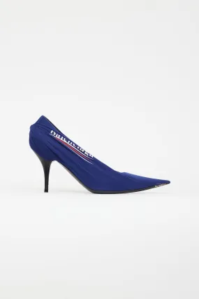 Blue & Multicolour Gathered Logo Heel
