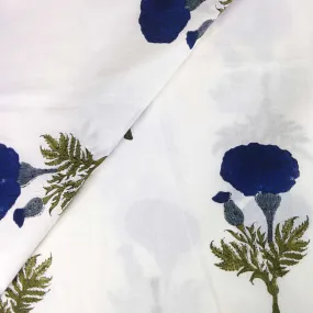 Blue and White Marigold Soft Cambric Cotton Fabric