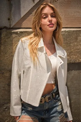 Blue B Crystal Studded Zip Up Moto Jacket